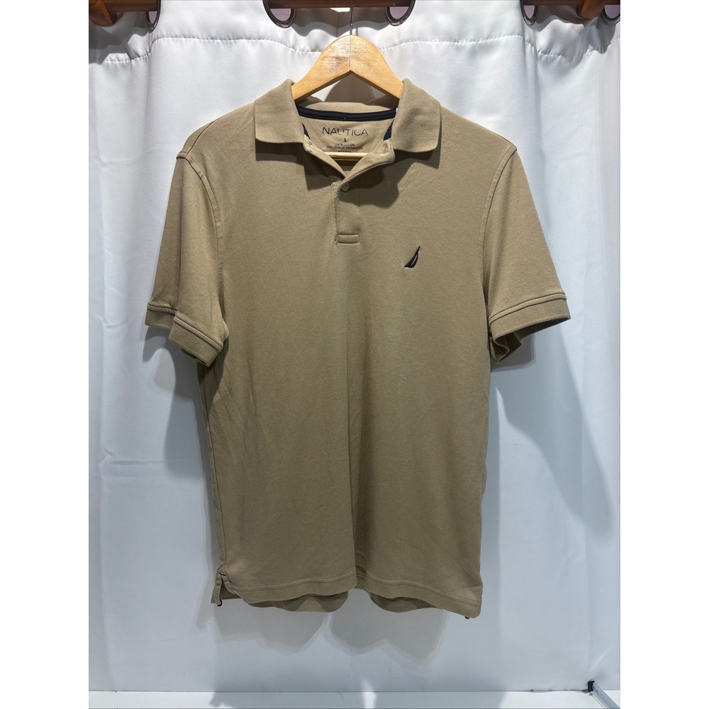 Nautica Polo Shirt Mens Small Tan Short Sleeve Cotton Logo Classic